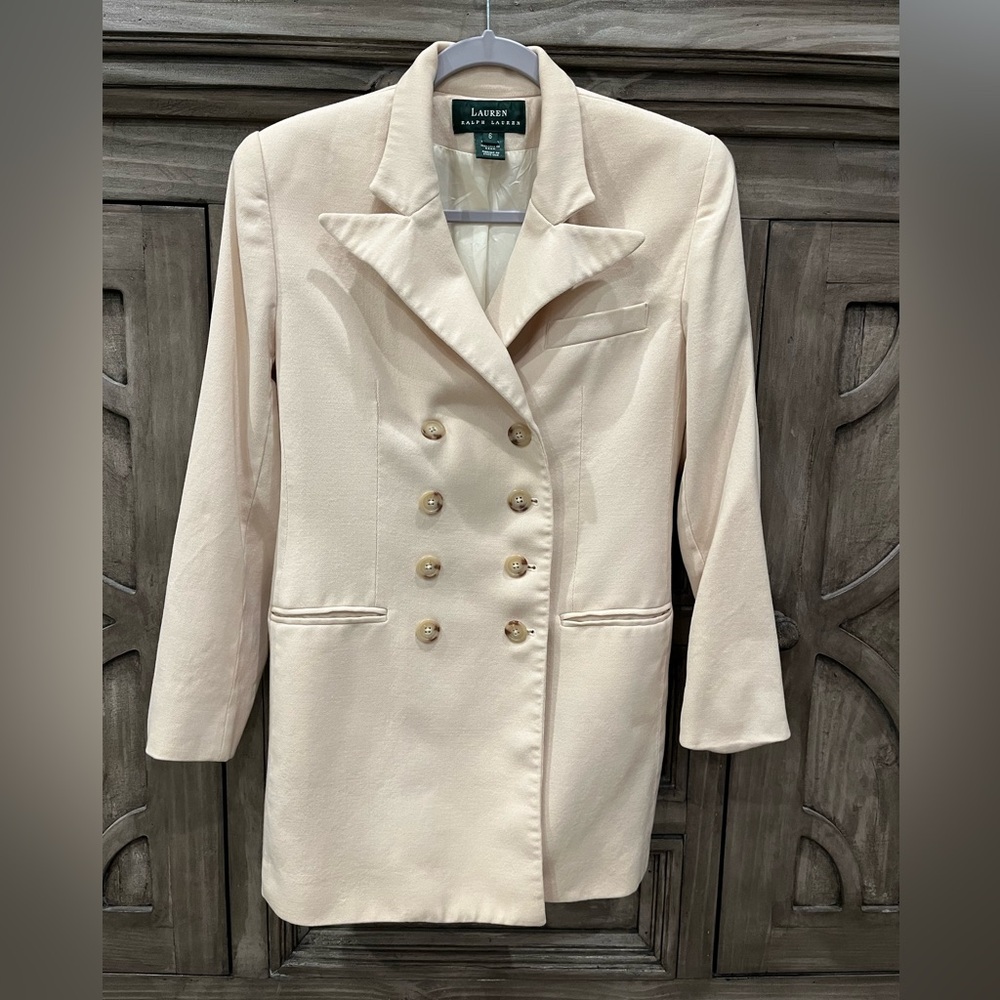 GUC Women’s Vintage LAUREN RALPH LAUREN Ivory Double Breasted Jacket/Blazer (6)